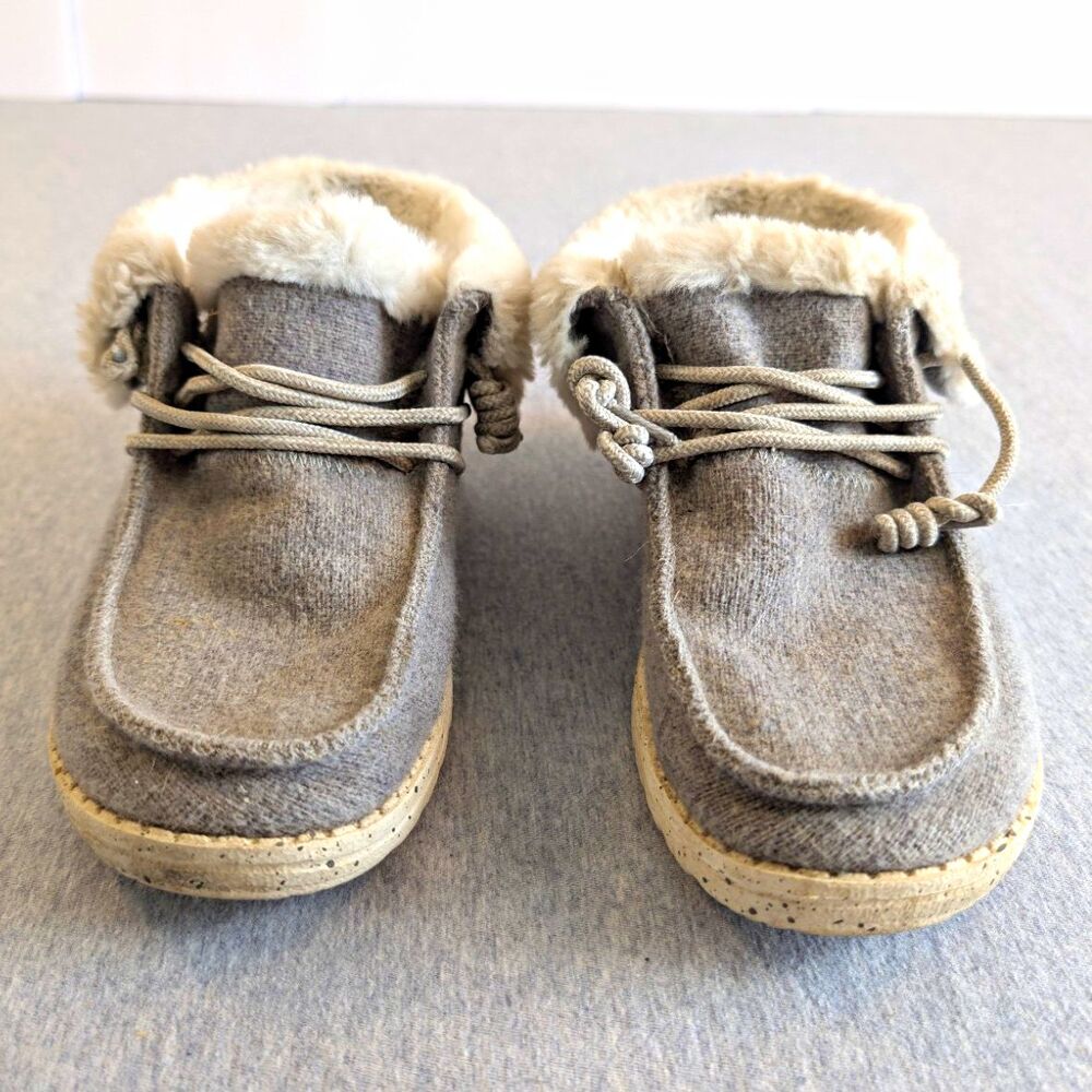 Hey Dude Britt Gray Bootie Slippers Faux Fur Lined Lace Up Women’s 6 EU 37